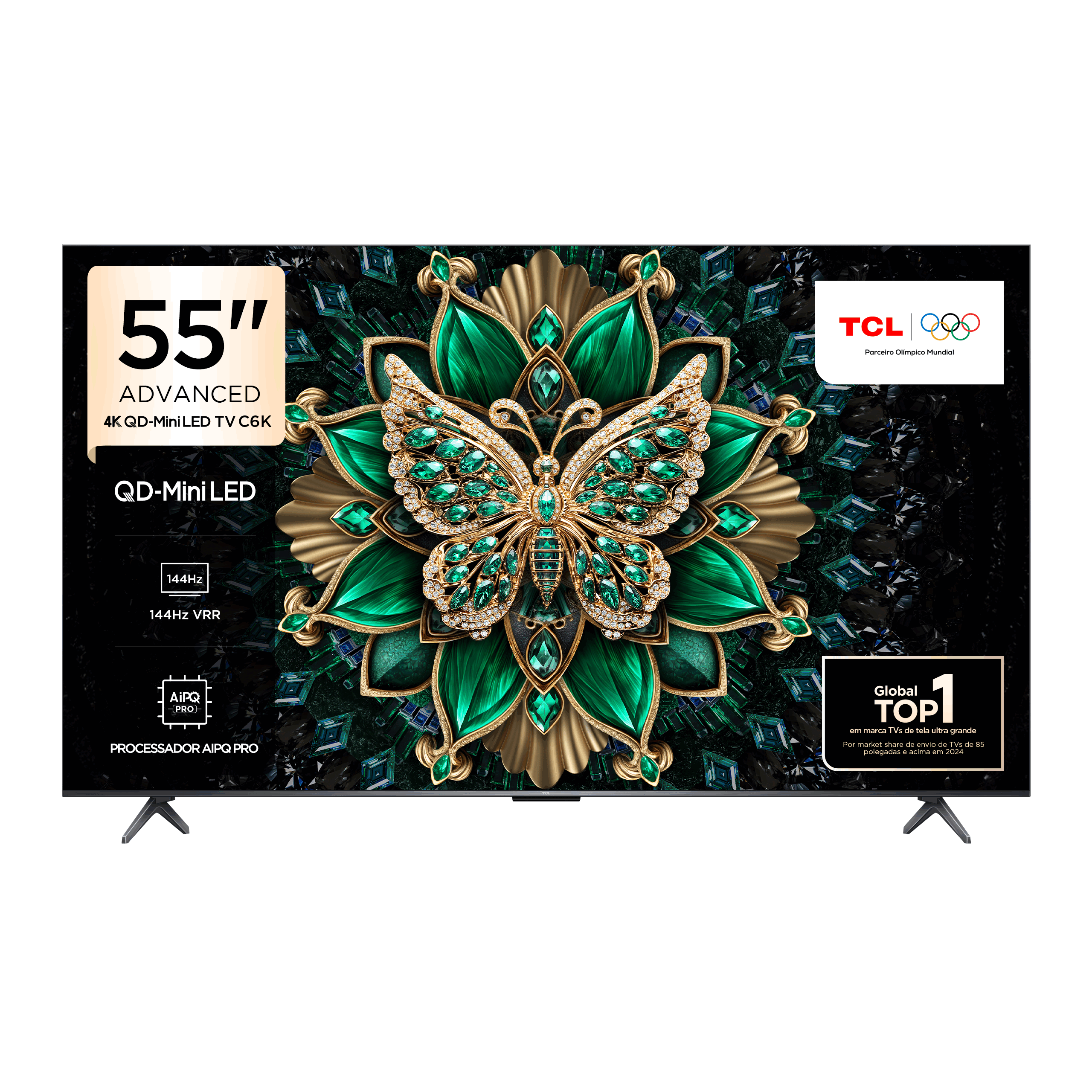TV TCL C6K de 55 polegadas vista de frente